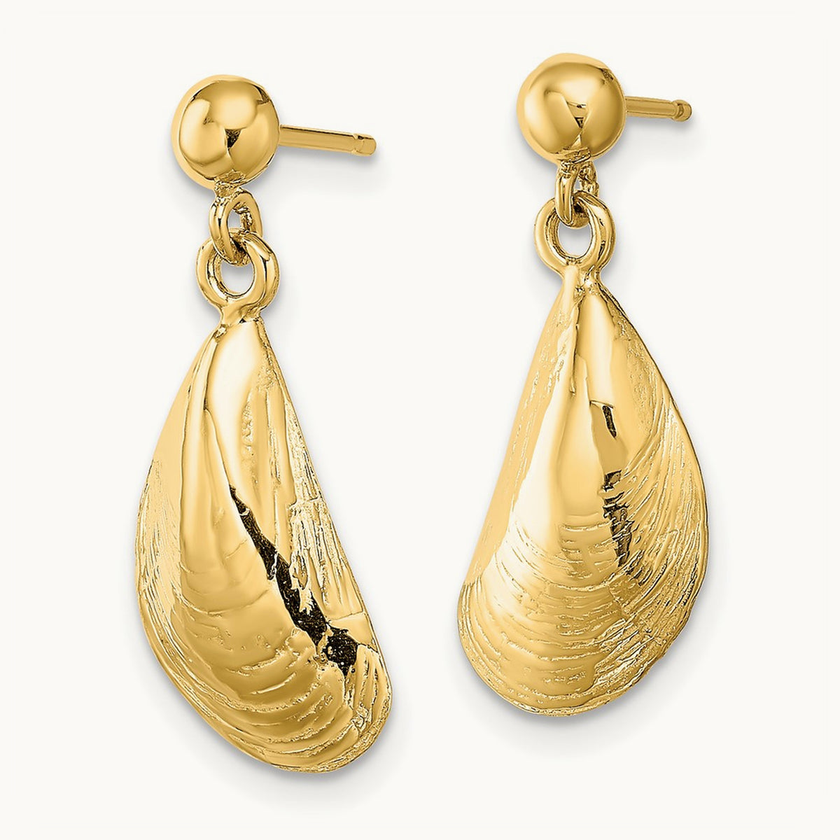 Mussel Shell Dangle Earrings, 14K