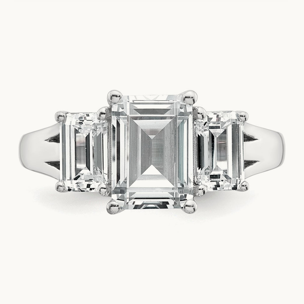 Emerald 3 Stone Engagement Ring, 1.50-3.25 ct tw Lab-Grown Diamond — 3 1/3 ct, 14K White Gold