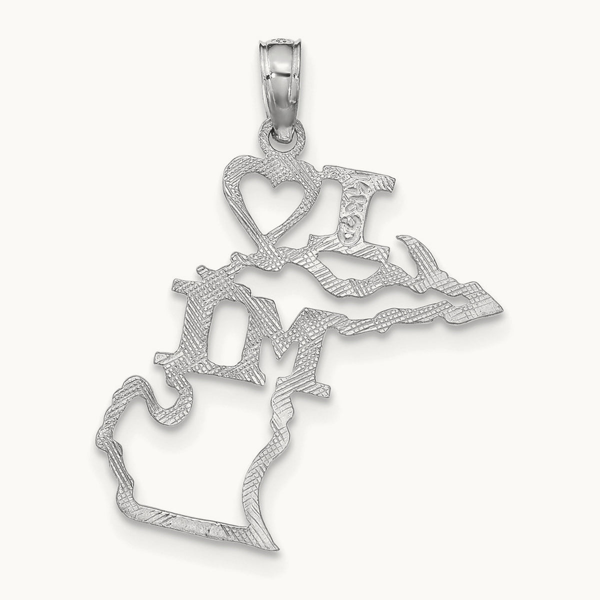 Solid Michigan State Pendant — 14K White Gold
