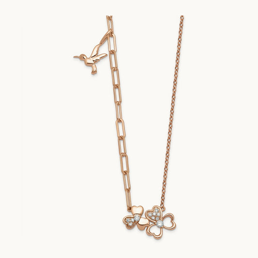 Clover & Hummingbird Necklace, 0.10 ct tw Lab-Grown Diamond