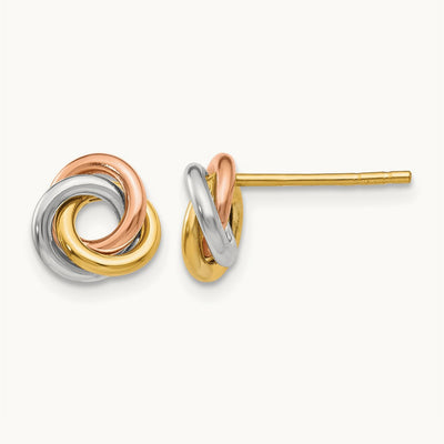 Tri-color Twisted Knot Post Earrings, 14K