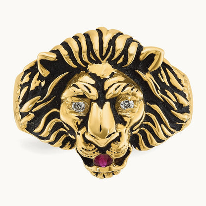 IBGoodman Men's Diamond and Ruby Antiqued Lion Complete Ring, 14K
