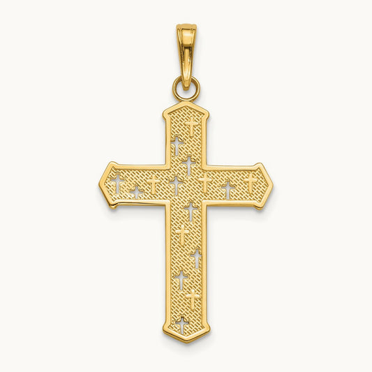 Arrow Tip Cross W/ Cross Accents Charm, 14K