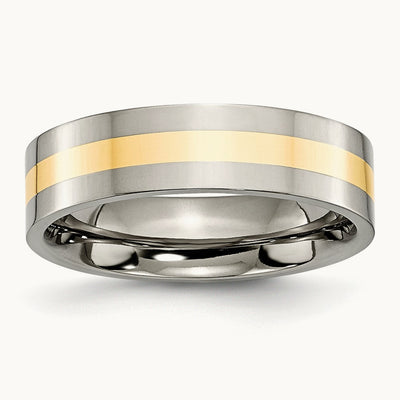 Polished with 14K Yellow Inlay Flat Band — photo set