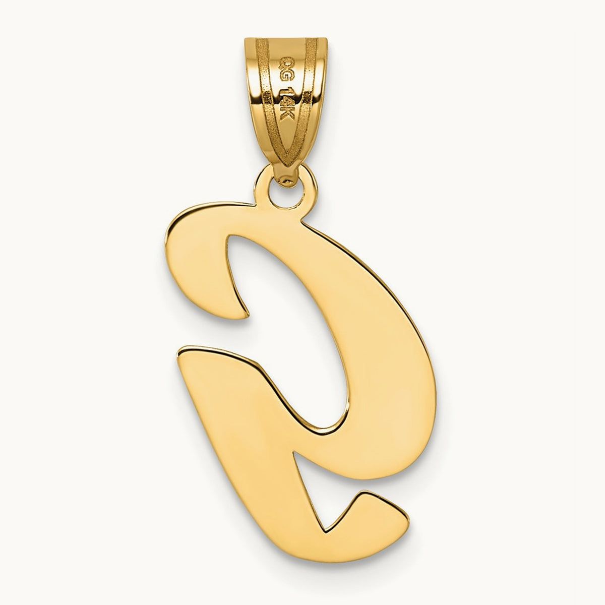 Polished Script Initial Pendant — 14K Yellow Gold, G