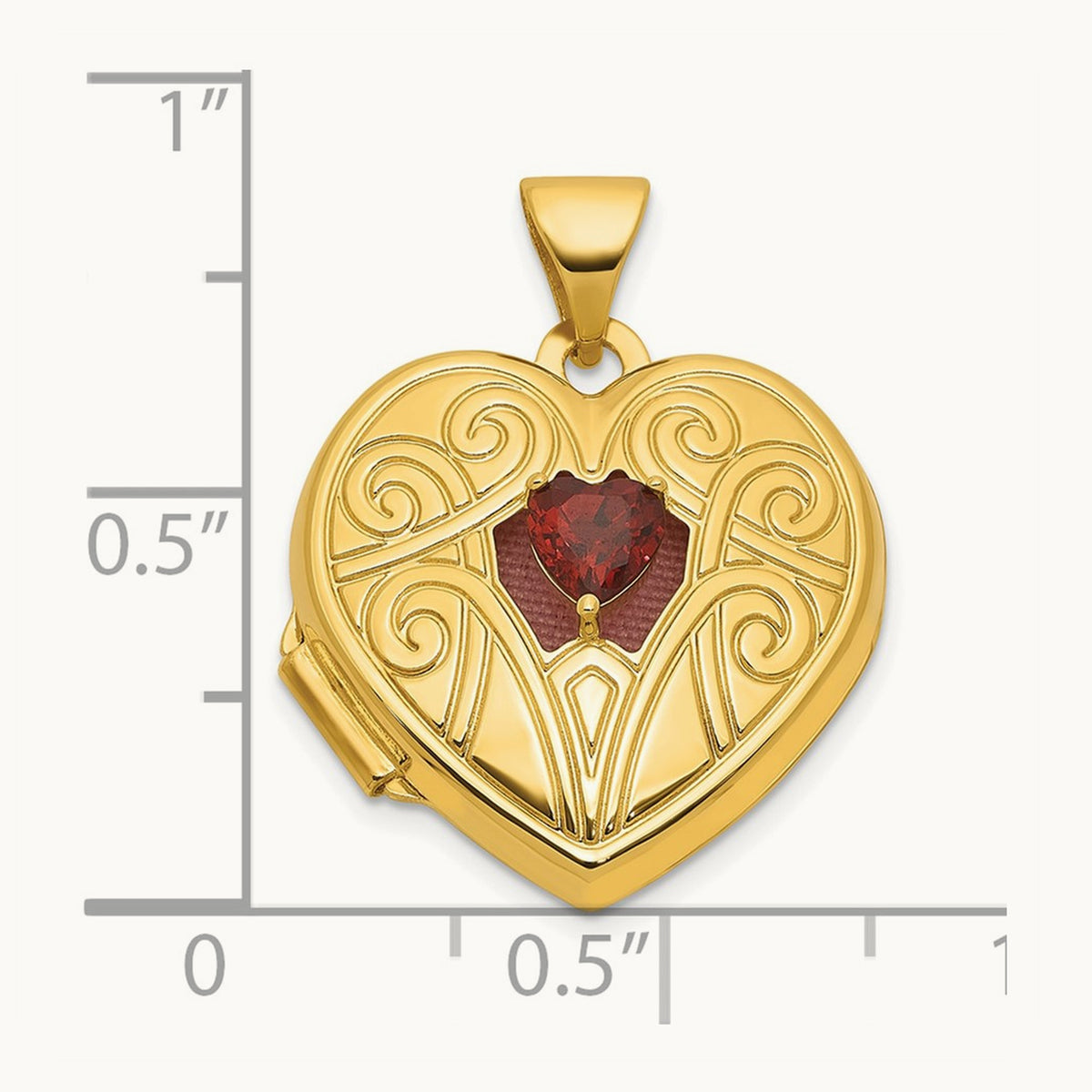 Polished Garnet January Birthstone Heart Locket, 18mm, 14K