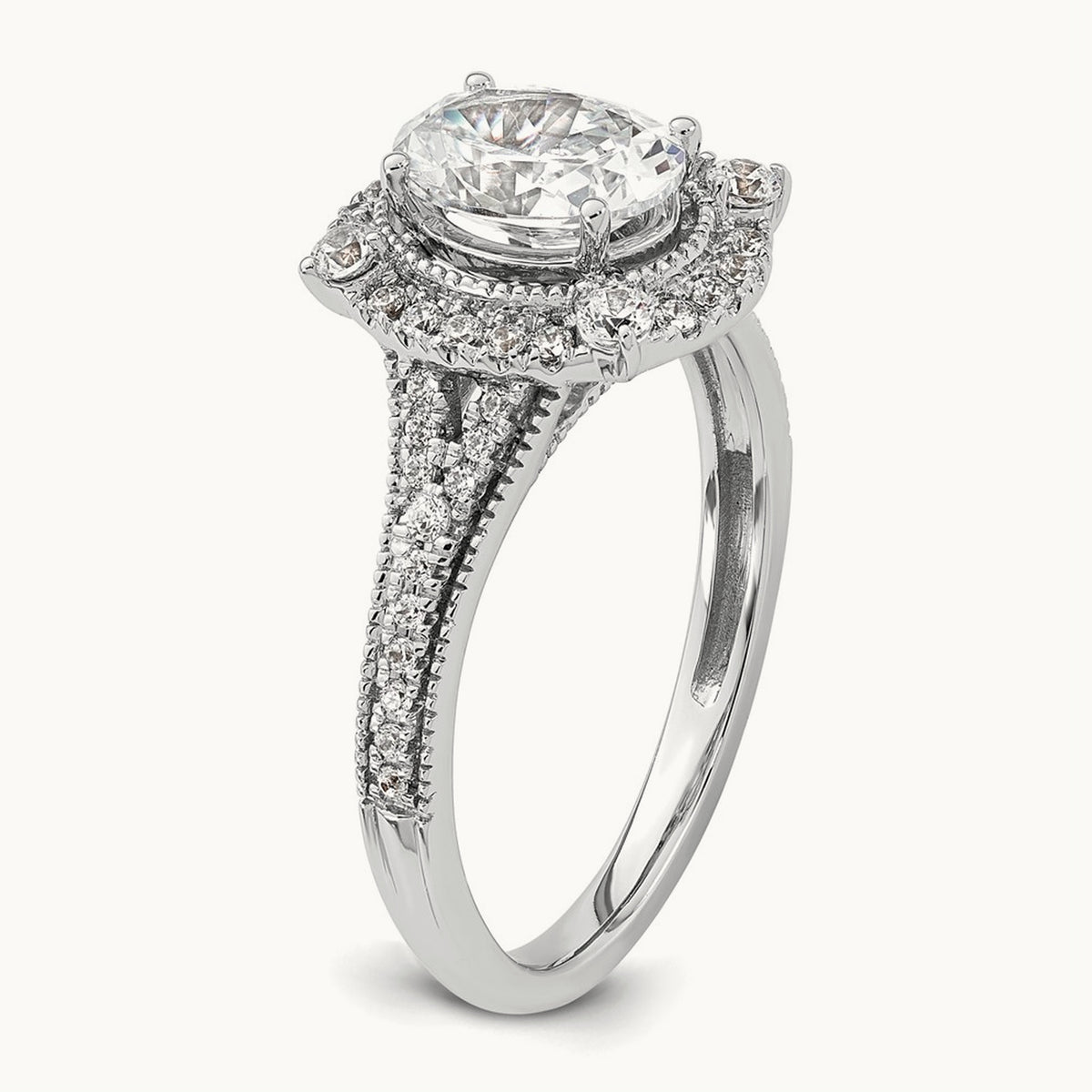 Setting: Vintage 1ct Oval Halo Diamond Semi-Mount Ring, 14K Gold — 14K White Gold