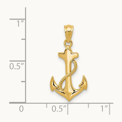Polished Anchor Pendant — 14K Yellow Gold, 22mm