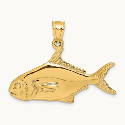 3-D Polished Pompano Fish Charm, 14K