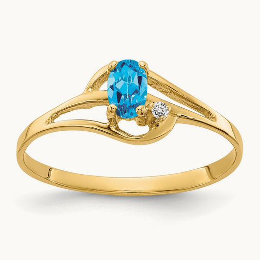 5x3mm Oval Blue Topaz AA Diamond ring, 14K