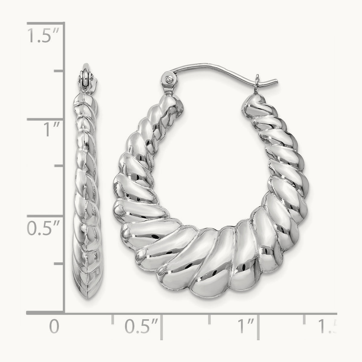 Polished Scalloped Hoop Earrings — 14K White Gold, 24.5mm