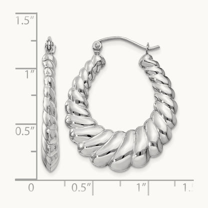 Polished Scalloped Hoop Earrings — 14K White Gold, 24.5mm