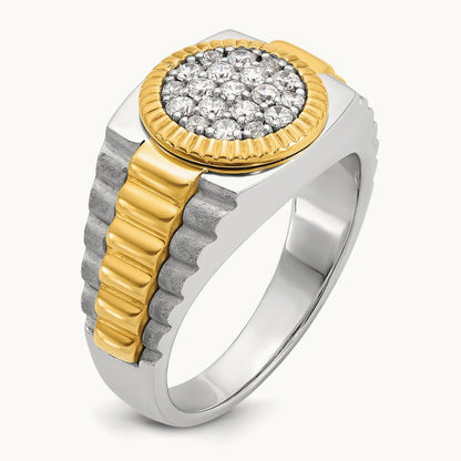 14ktt IBGoodman Men's Polish/Satin/Ribbed Diamond Round Cluster Ring