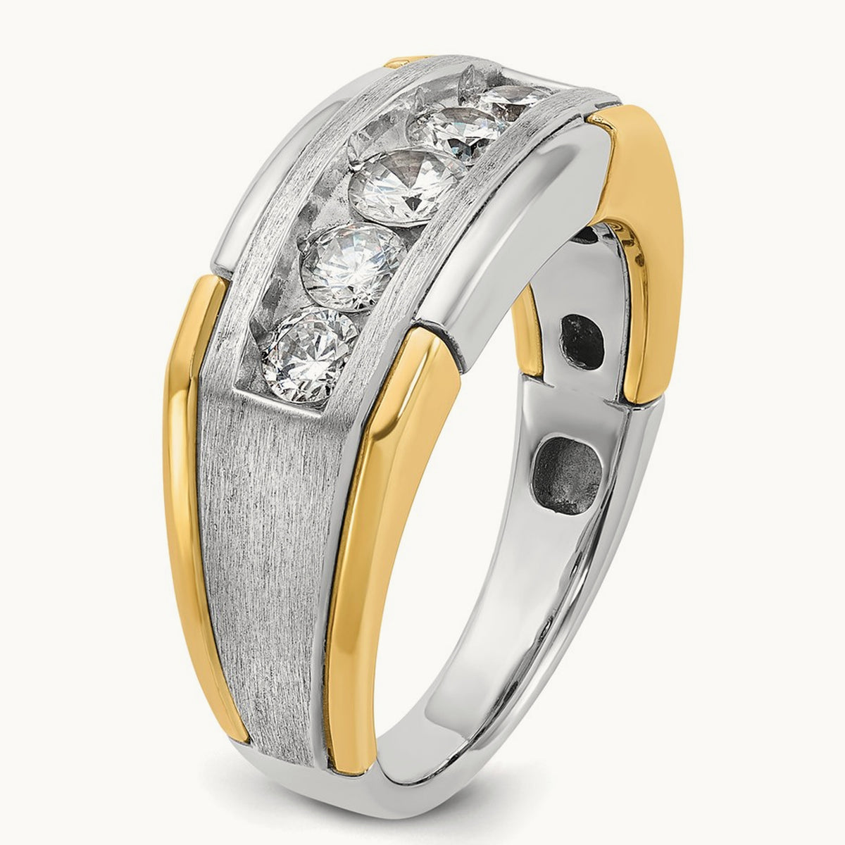 14ktt IBGoodman Men's Polished Satin & Grooved 5-Stone Diamond Ring