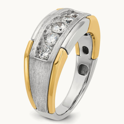 14ktt IBGoodman Men's Polished Satin & Grooved 5-Stone Diamond Ring