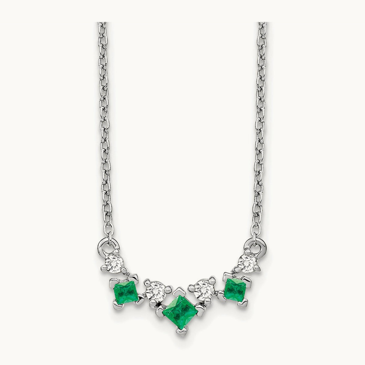 Emerald and Diamond 18 inch Necklace, 14K White Gold