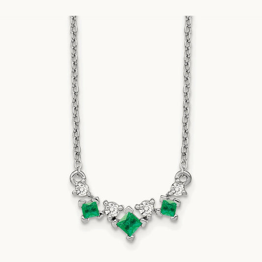 Emerald and Diamond 18 inch Necklace, 14K White Gold