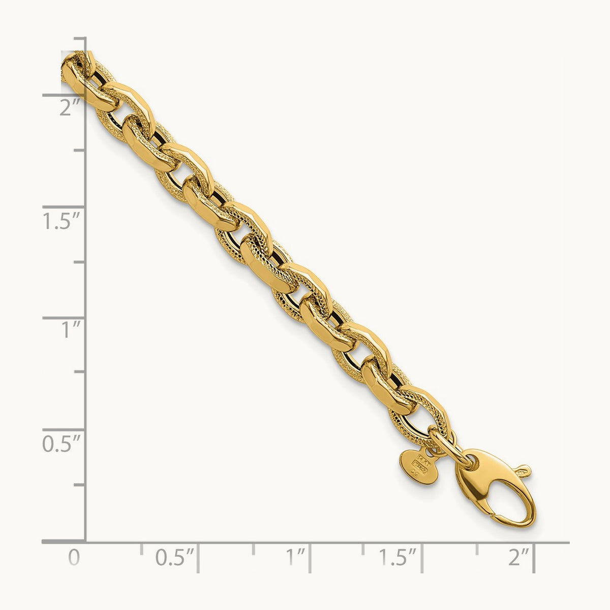 Polished 7.5in Fancy Textured Open Link Bracelet, 14K