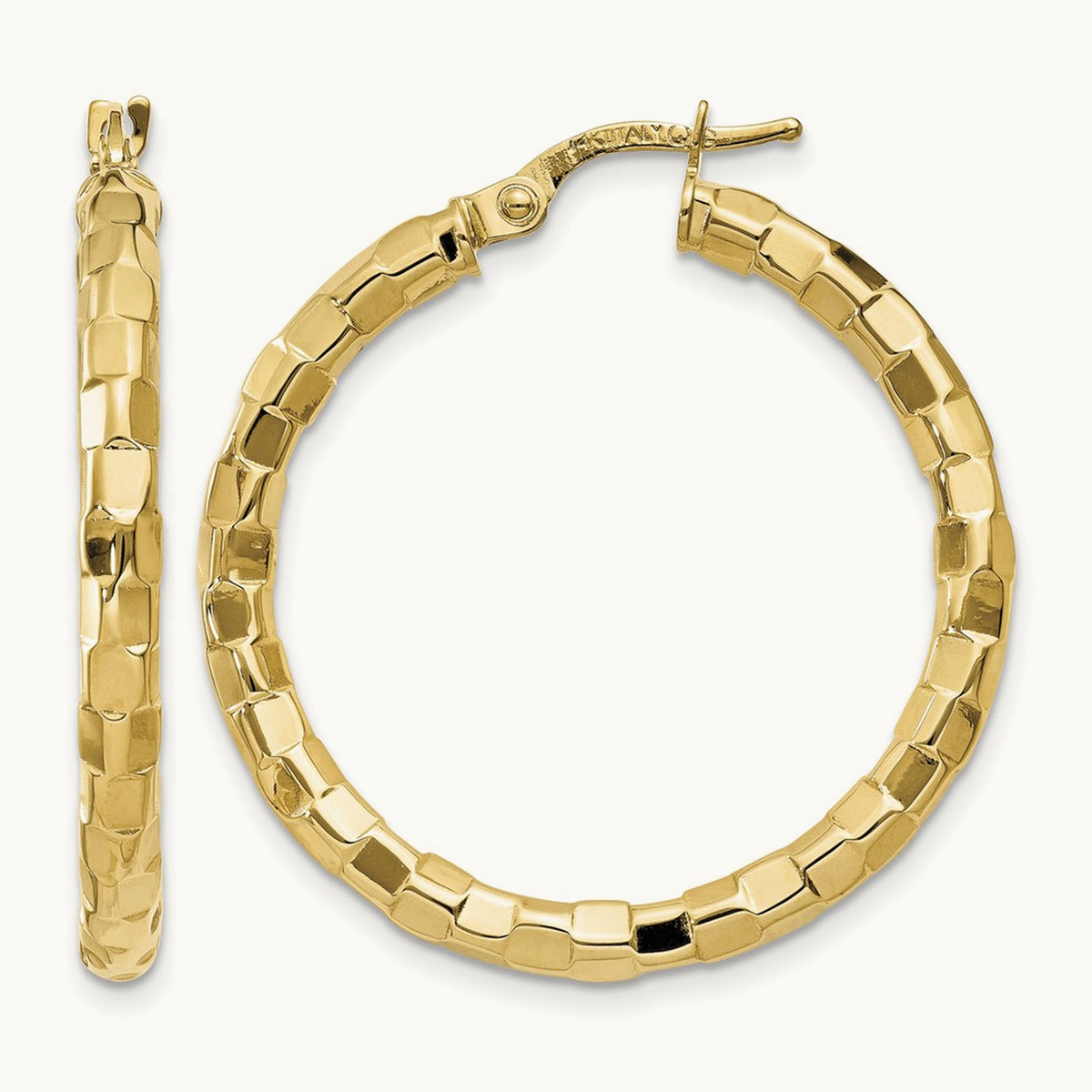Polished/Textured Post Hoop Earring — 33mm