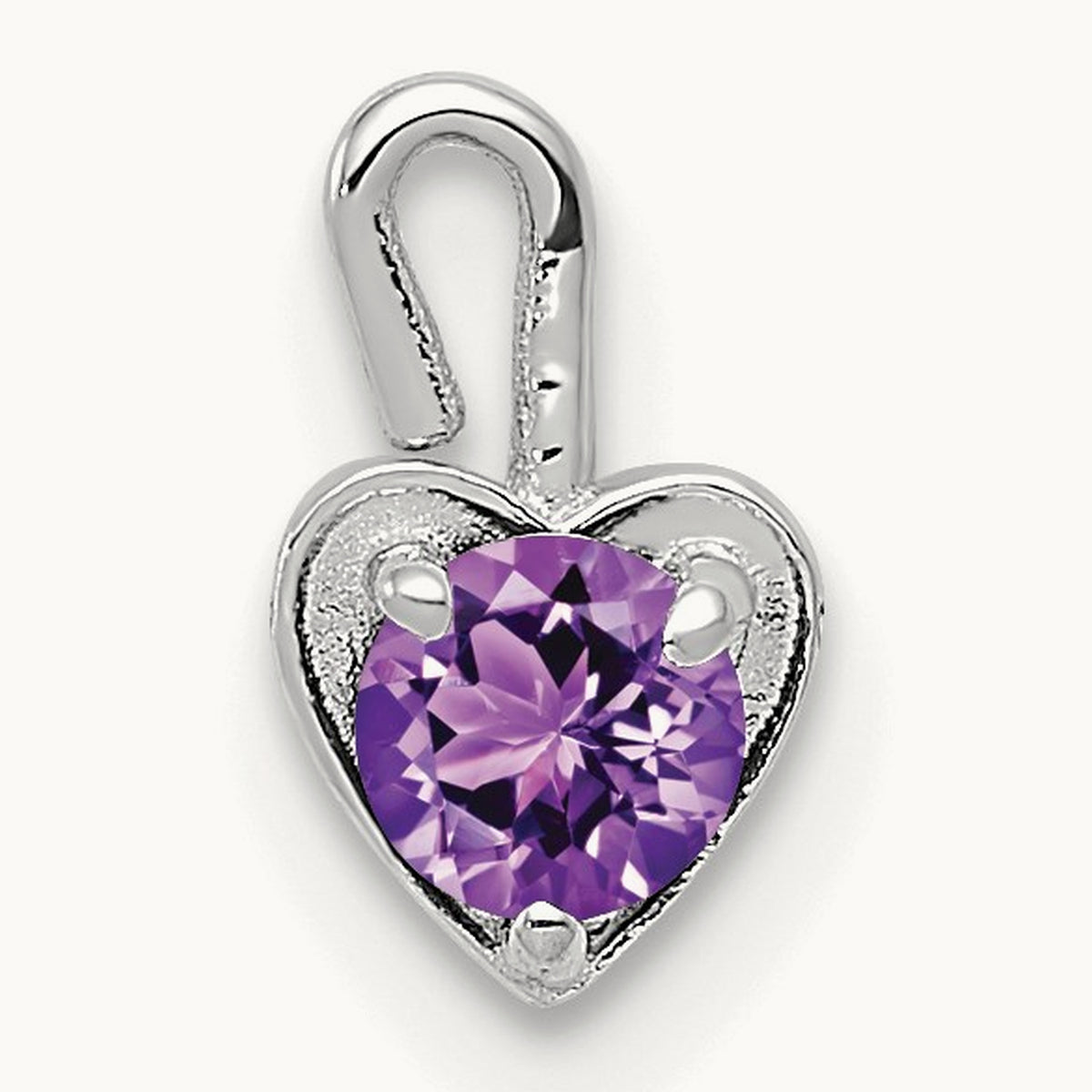 February Synthetic Birthstone Heart Charm — 14K White Gold