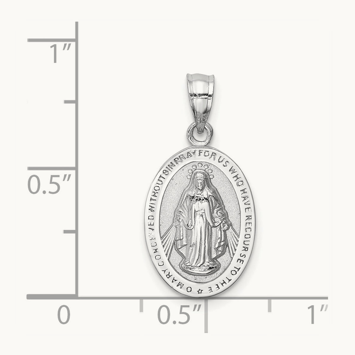 Polished Miraculous Medal Pendant — 14K White Gold