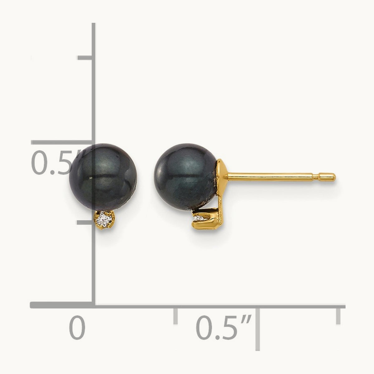 5- Round Blk Saltwater Akoya Pearl and .02ct Diamond Earrings, 6mm, 14K