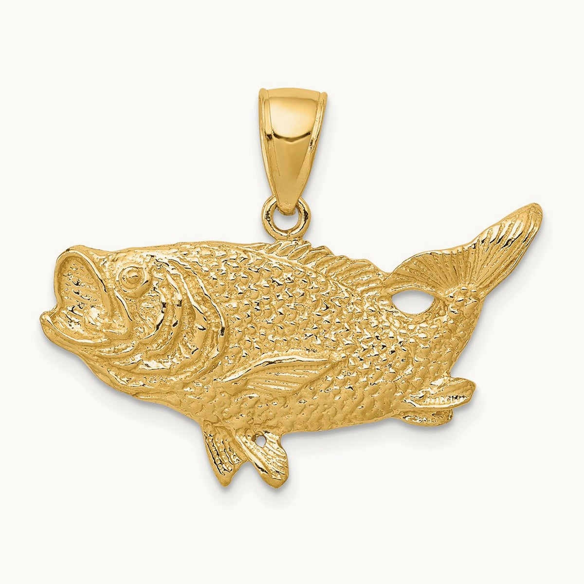 Polished Open-Backed Bass Fish Pendant — 14K Yellow Gold