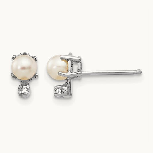 Diamond and FW Cultured Pearl Birthstone Earrings, 14K White Gold