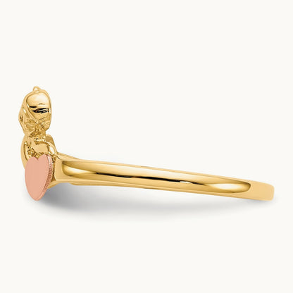 Angel & Satin Heart Ring, 14K Two-tone