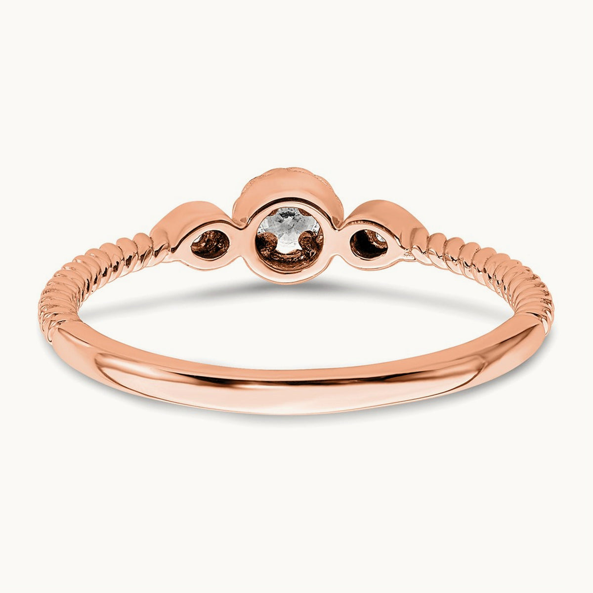 Roped Band Petite Round Complete Diamond Ring — 14K Rose Gold, 7