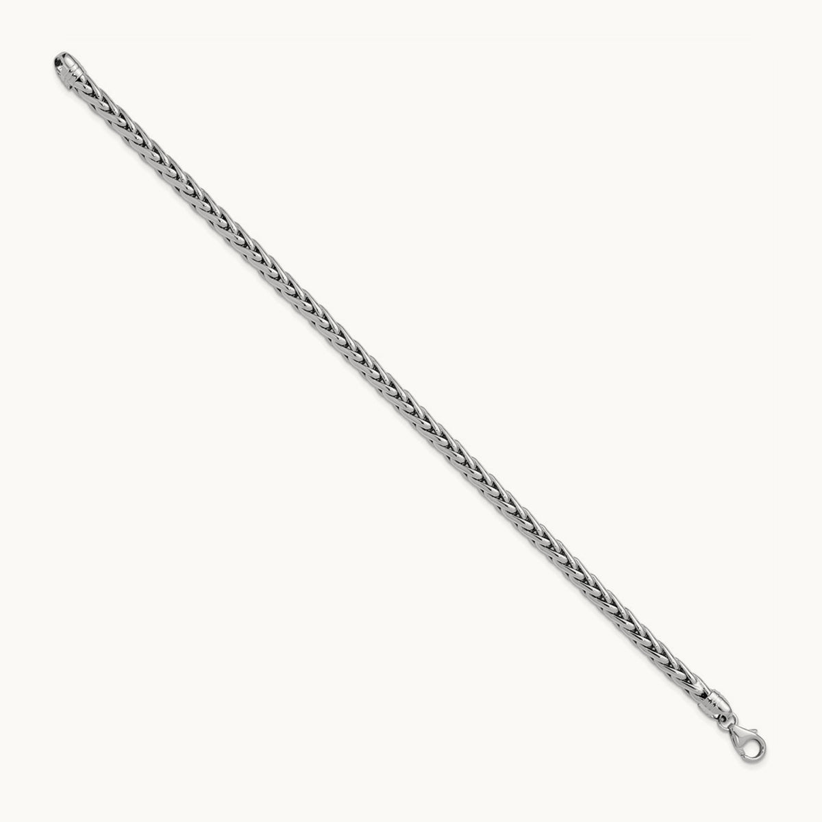 Polished 8.25in Wheat Chain Bracelet, 14K White
