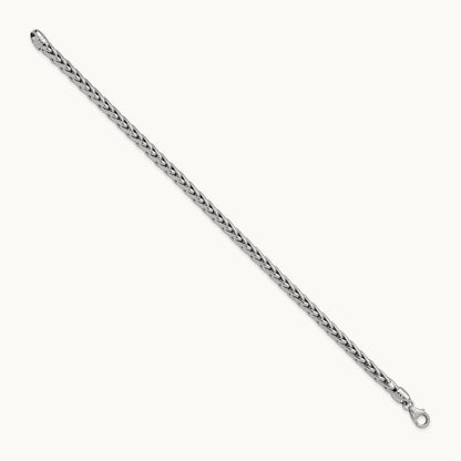 Polished 8.25in Wheat Chain Bracelet, 14K White