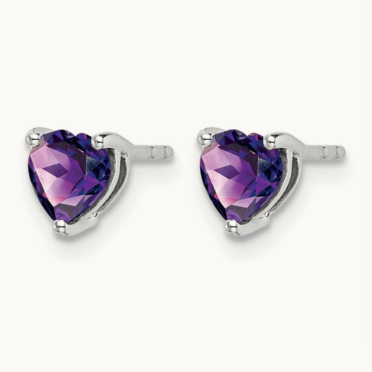 Heart Amethyst Earrings, 14K White Gold