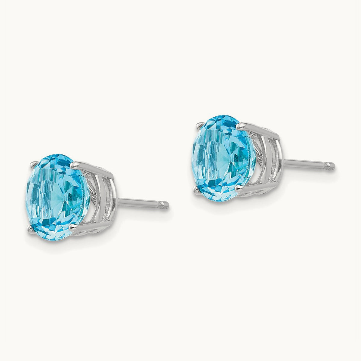 Blue Topaz Earrings, 8mm, 14K White Gold