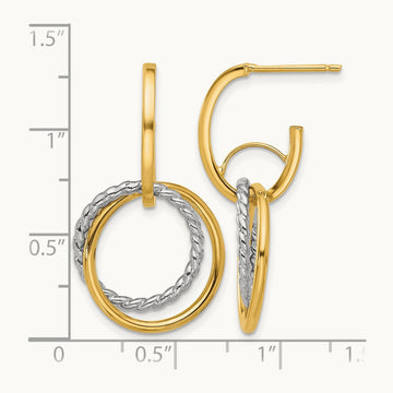 w/Rhodium Polished/Twisted Circles J-Hoop Post Earrings, 14K — Leslie's