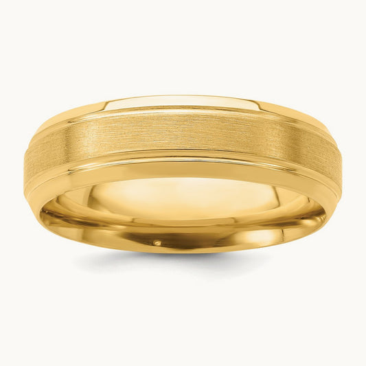 Light Comfort Fit Brush Satin Fancy Band, 14K Yellow Gold