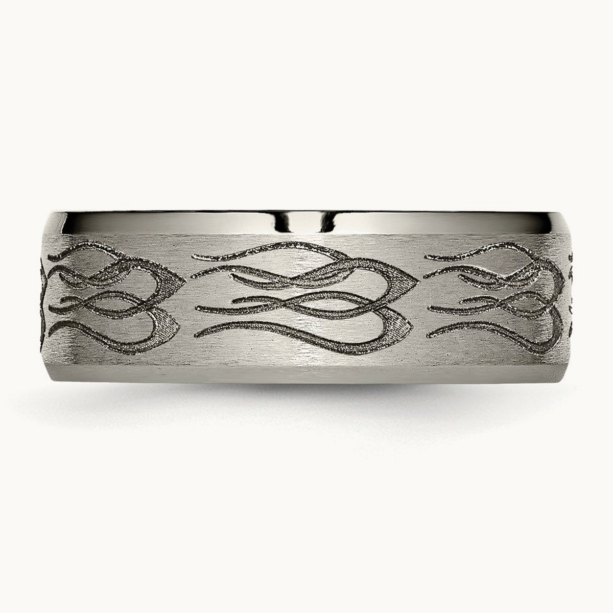 Brushed & Polished Flames Laser Design Beveled Edge Band — photo set