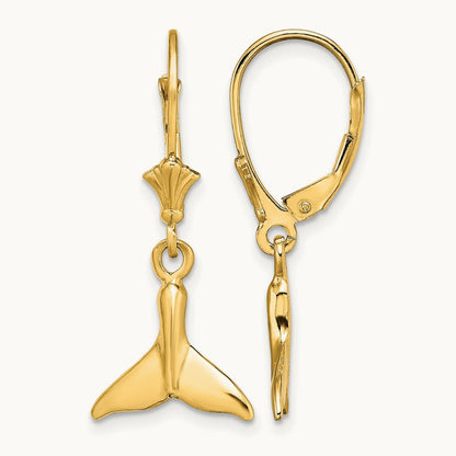 Small Whale Tail Leverback Earrings, 14K