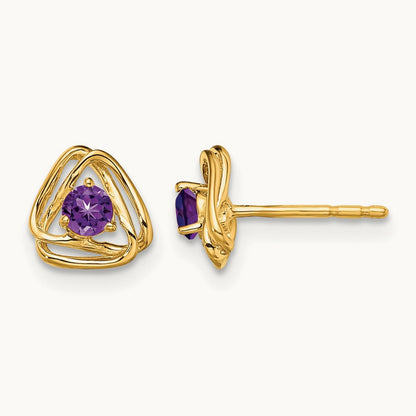 Amethyst Post Earrings — 14K Yellow Gold