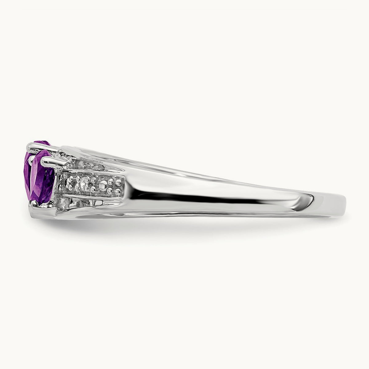 Amethyst and Diamond Heart Ring, 14K White Gold