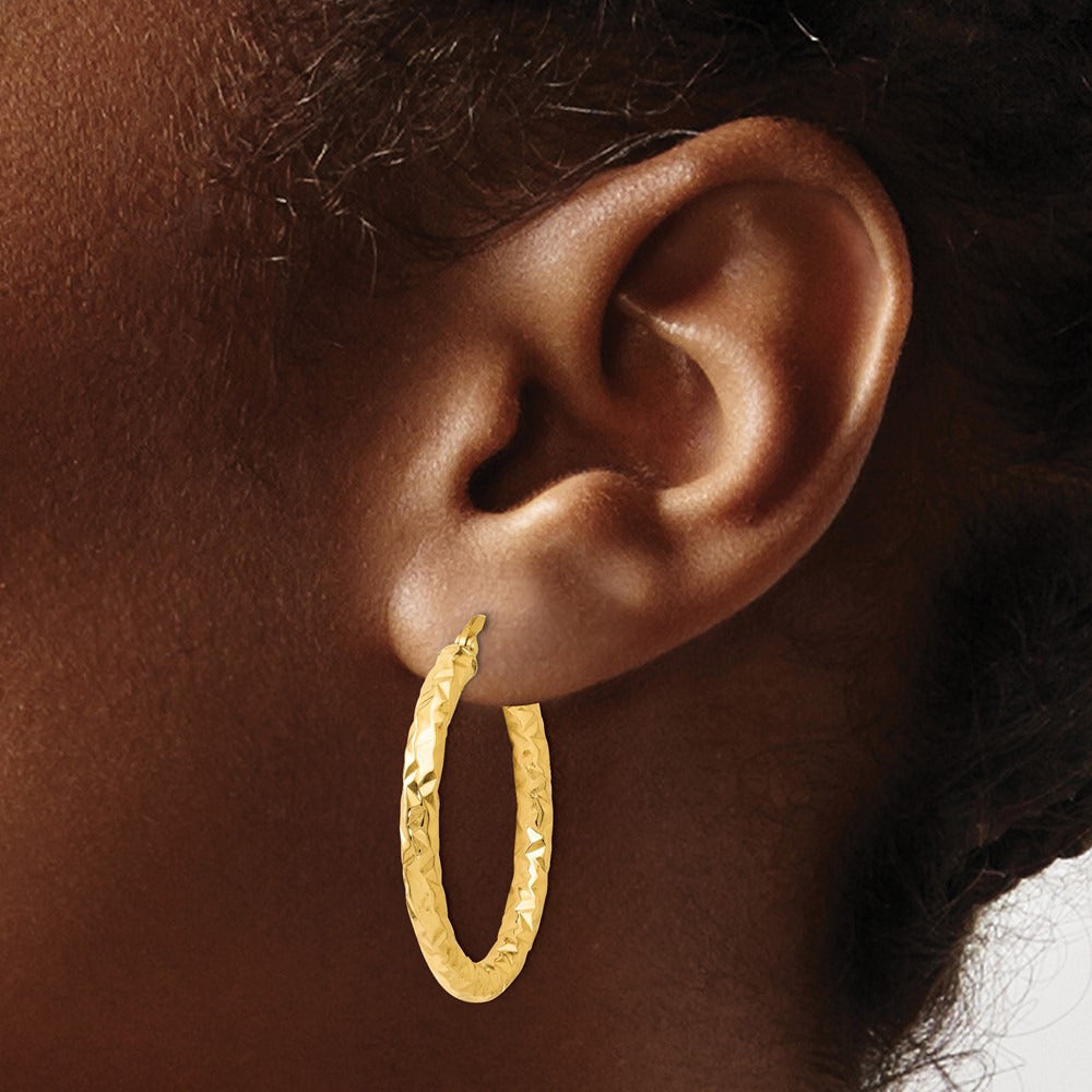 ForeverLite Polished and Textured Hoop Earrings — Leslie's — 14K Yellow Gold, 24mm