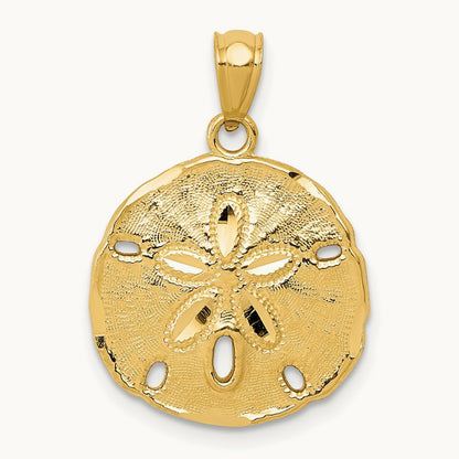 Polished Large Sand Dollar Pendant, 14K Gold