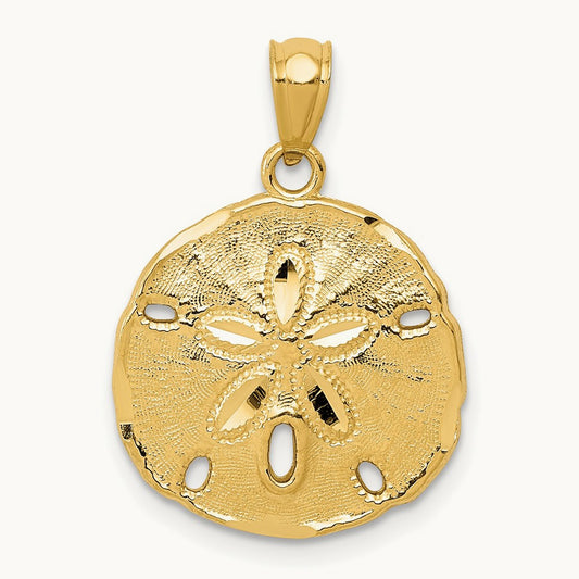 Polished Large Sand Dollar Pendant, 14K Gold