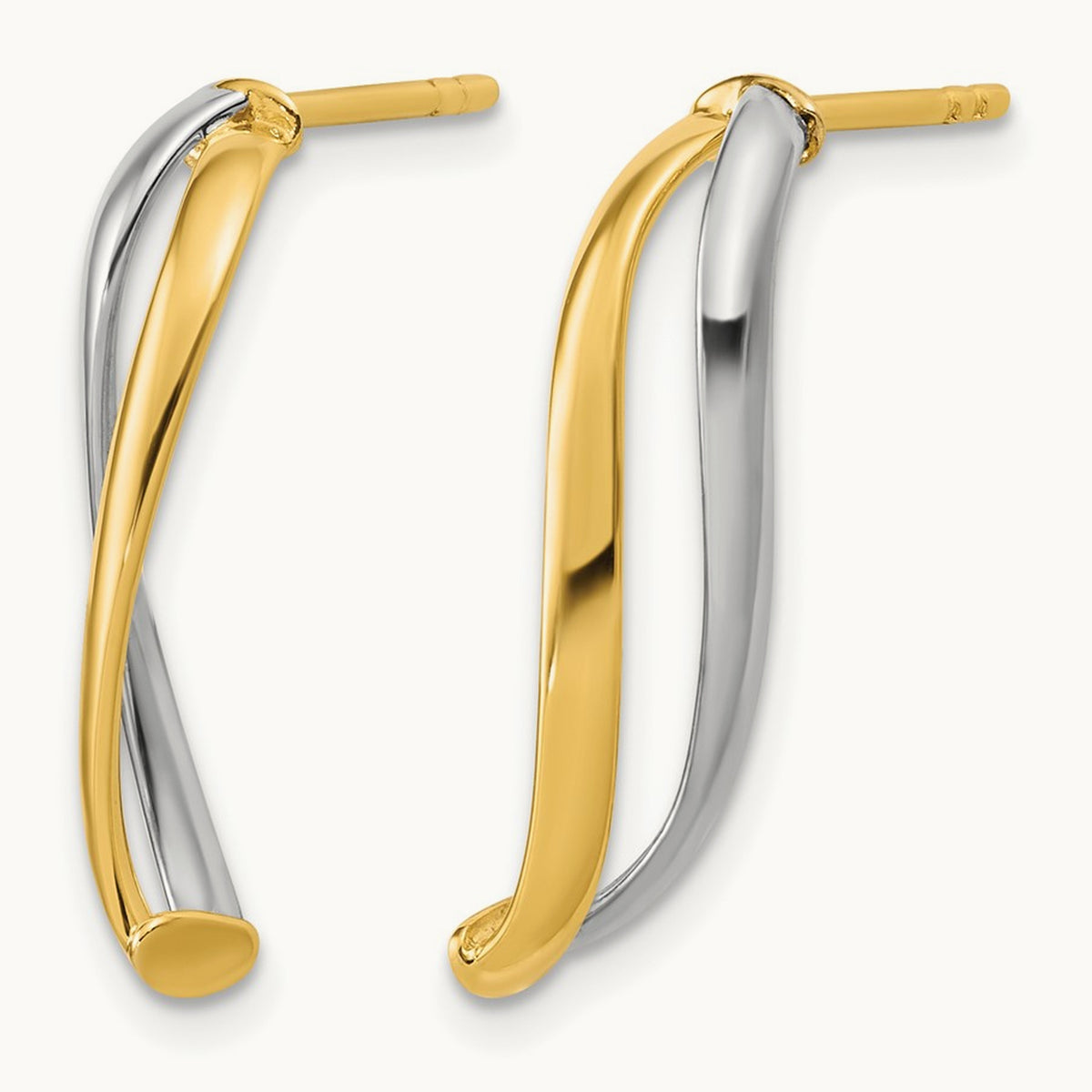 w/Rhodium Polished Curve Post Earrings, 10K — Leslie's