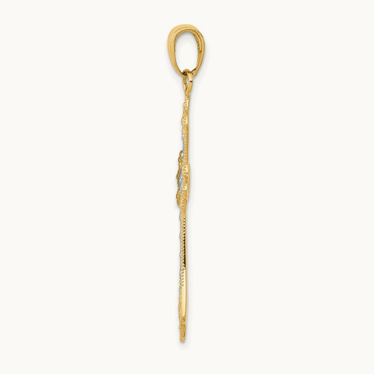 w/Rhodium Textured Cross Pendant, 14K