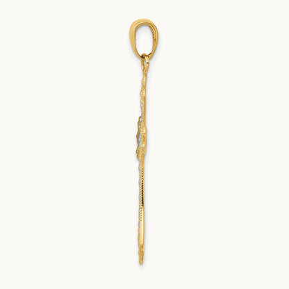 w/Rhodium Textured Cross Pendant, 14K