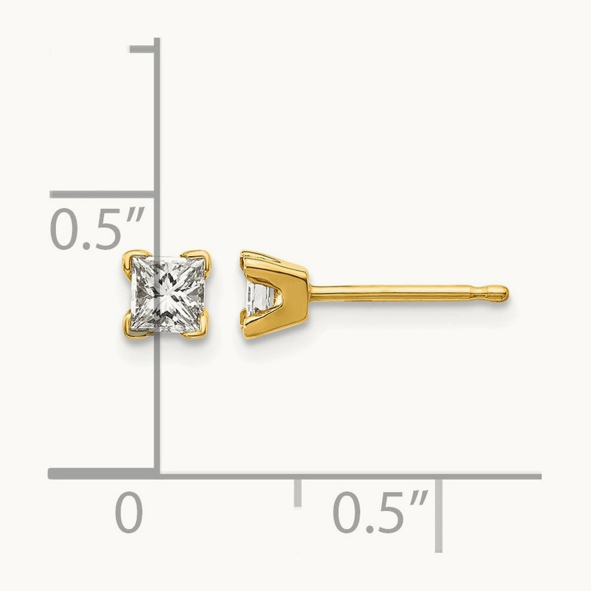 AA Quality Complete Princess-cut Diamond Stud Earrings, 14K