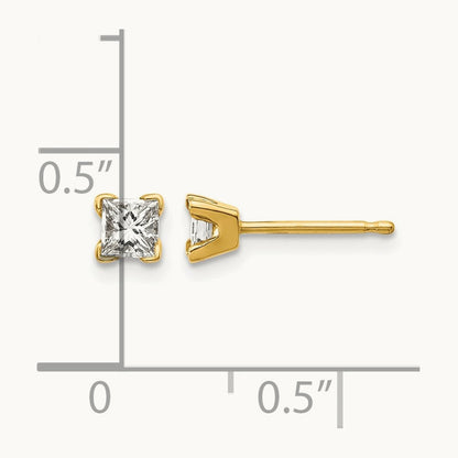 AA Quality Complete Princess-cut Diamond Stud Earrings, 14K