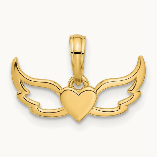 Fancy Heart and Wings Charm, 14K