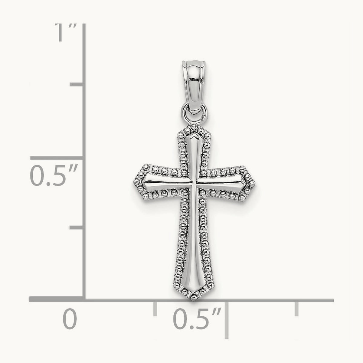 Beaded Trim Cross Charm — 14K White Gold